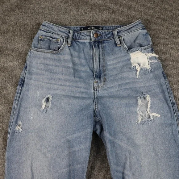 Hollister Jeans Womens 7 Light Wash Ultra High Rise Dad Distressed Ripped Knees - Picture 2 of 16